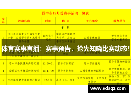 体育赛事直播：赛事预告，抢先知晓比赛动态！